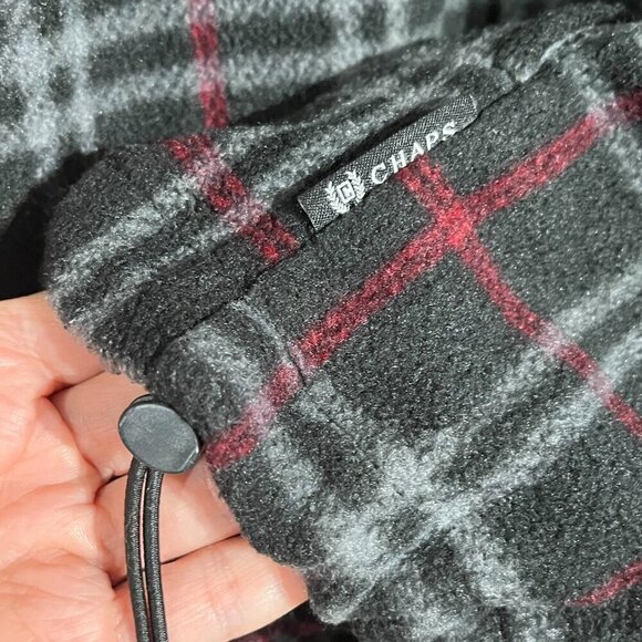 Vintage CHAPS Plaid Fleece 1/4 Snap Drawstring Bottom Pullover Shacket Pockets - Picture 8 of 13